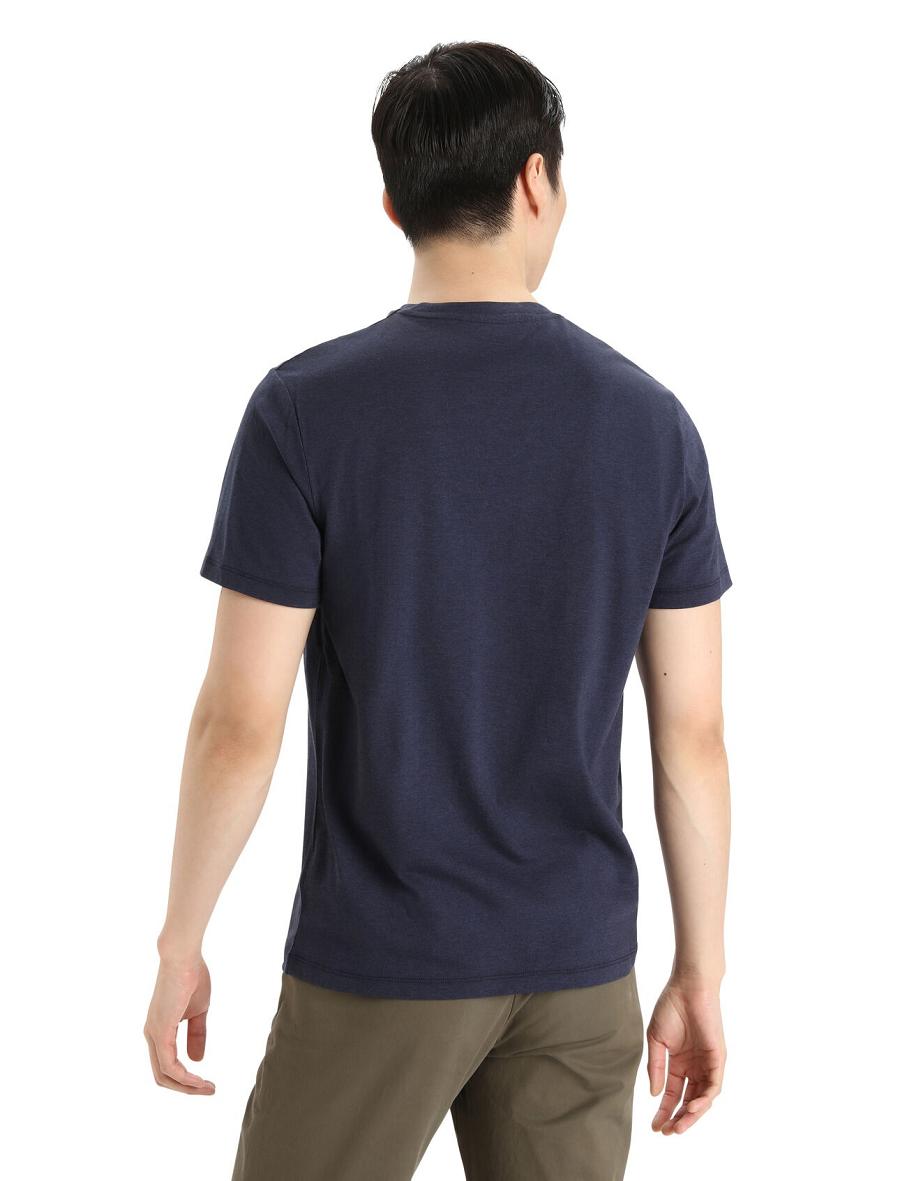 Men's Icebreaker Merino Central Classic Short Sleeve Caravan T Shirts Midnight Navy | CA 1798QMAZ